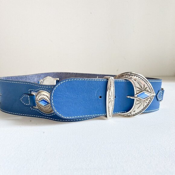 Vintage Leather Rhinestone Unique Western Wide Thick Boho Belt M - Picture 1 of 8